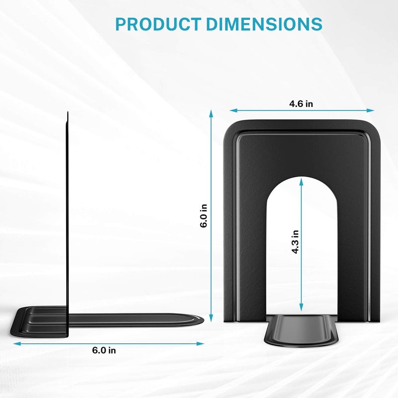 MaxGear Premium Matte Painted Book Ends  Heavy Duty & Sturdy Bookends for Shelves  Office Non-Skid Metal Book End  Book Stopper for Books/CDs/DVDs  6 x 4.6 x 6 in  Black (2 Pairs/4 Pieces  Large) - Image 5